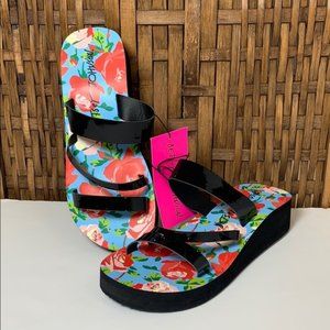 NWT Betsey Johnson Slide On Floral Wedge Sandals